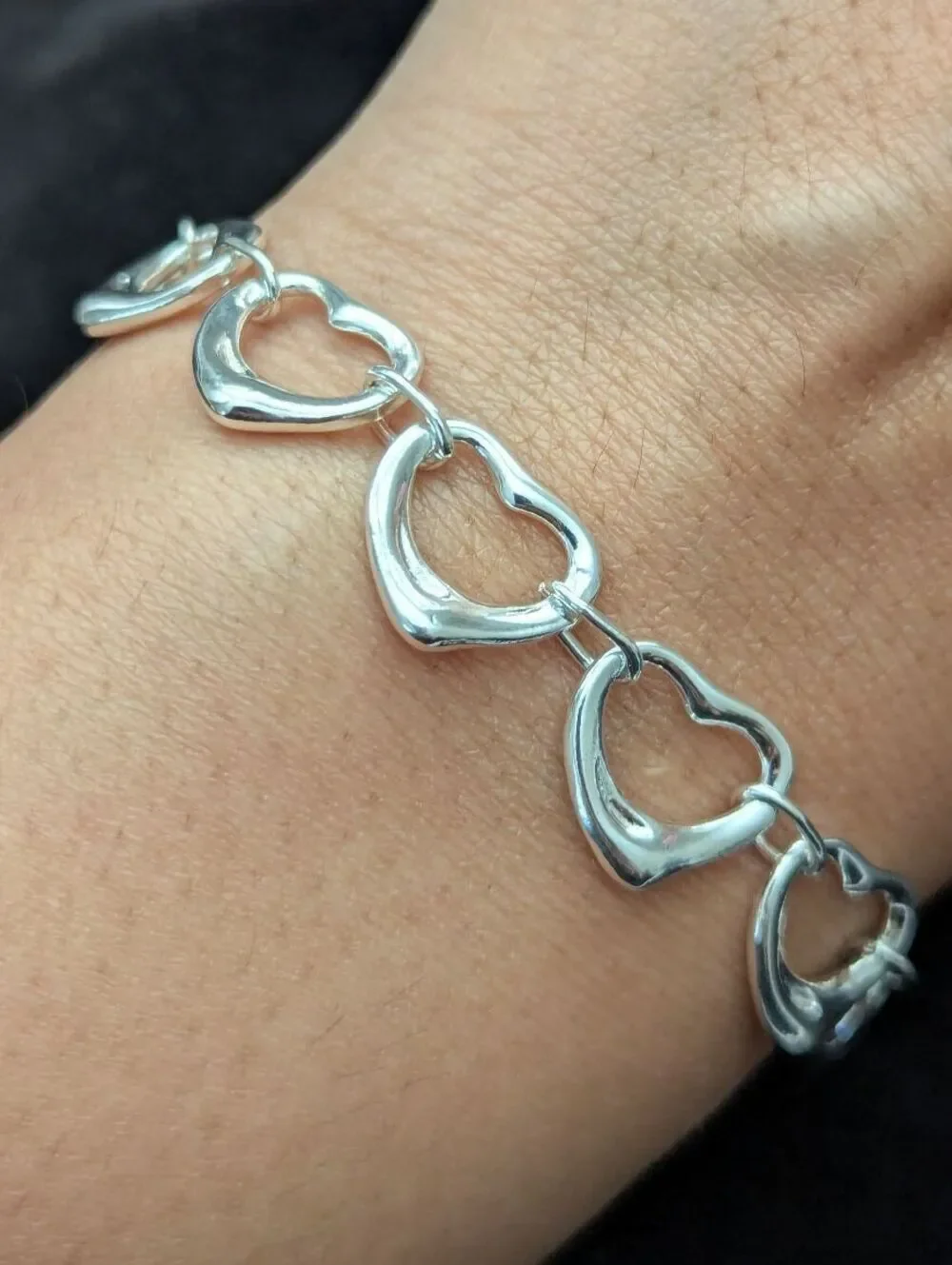 Sterling Silver Open Heart Link Toggle Bracelet 925 Bridal Bridesmaid